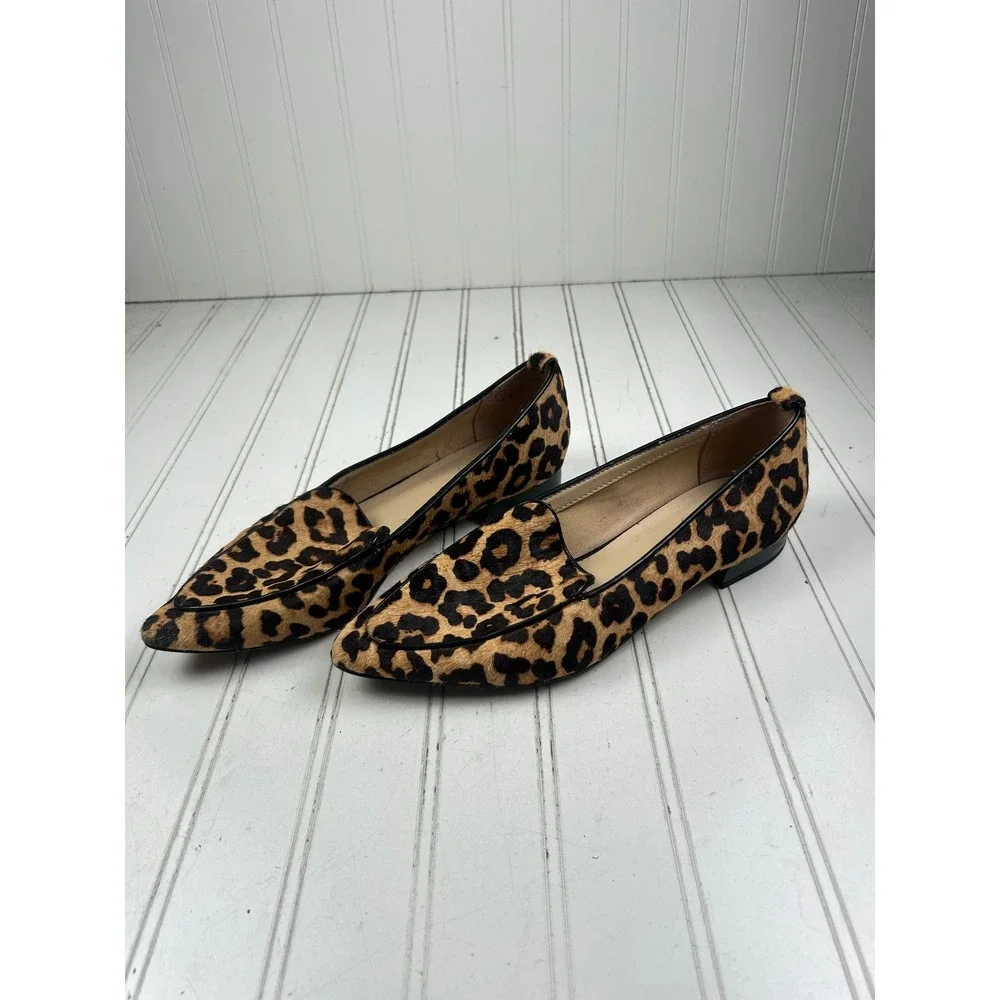 Franco Sarto Leopard Calf Hair Pointed Toe Loafers Flats Women's Size 8.5